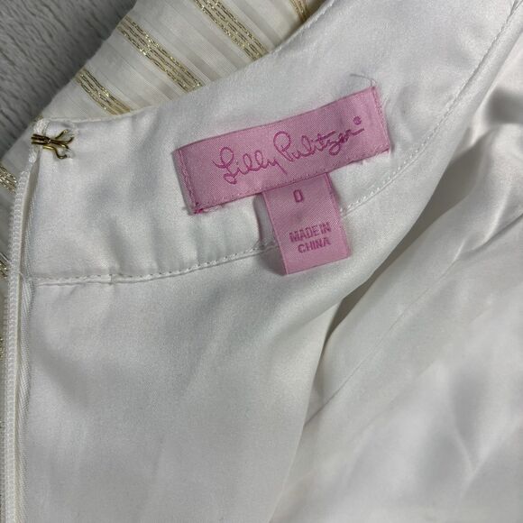 Lilly Pulitzer Henley Spring Summer Dress Gold Metallic Stripe Organza Women’s 0 - Picture 11 of 16